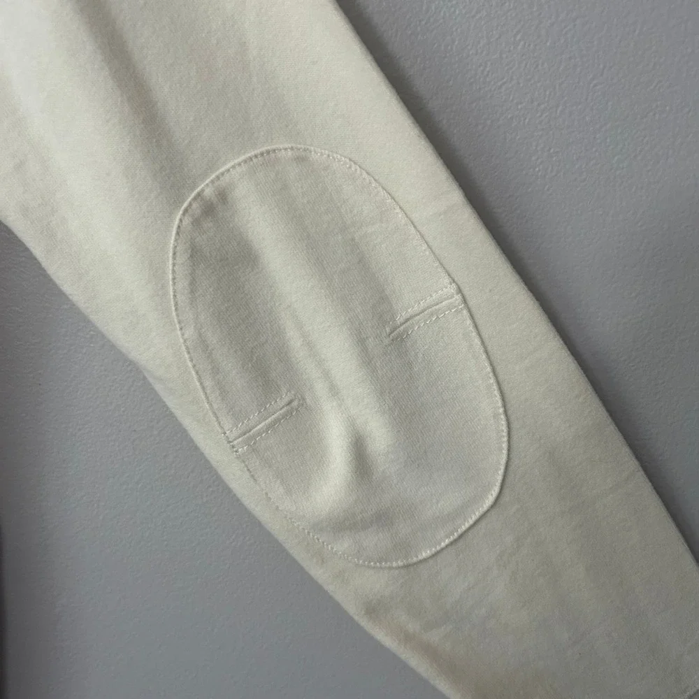 Polo Ralph Lauren Pullover Mens Large Cream 1/4 Zip Elbow Patch Cotton NWT VTG